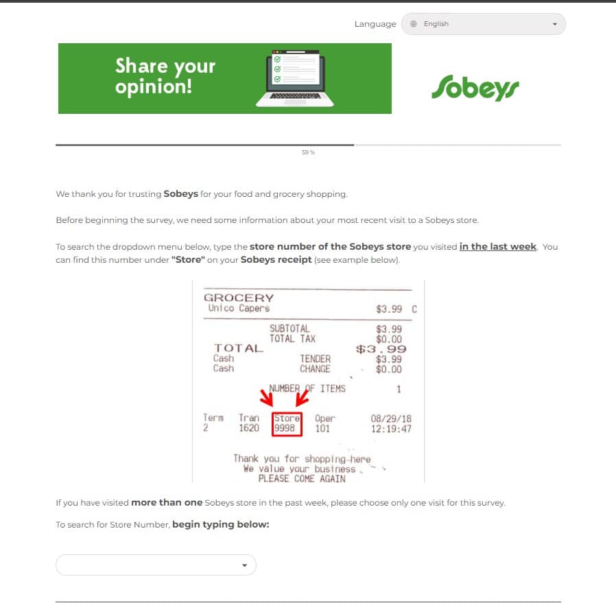 Sobeys survey store number